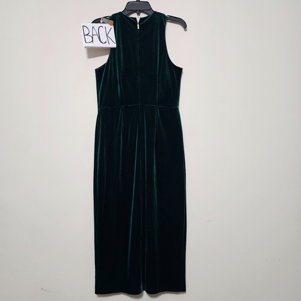 Michael Kors Dress Medium Green Midi Sleeveless Sheath Halter Front Slit 1067 - Picture 6 of 9